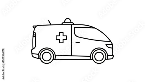 Minimalist line art illustration of an ambulance vehicle symbolizing emergency medical services