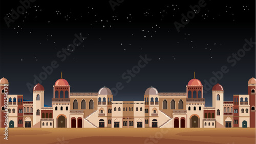 Middle Eastern Desert City Architecture Under a Starry Night Sky