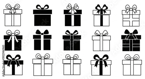 Gift Box Collection: A visually appealing array of gift boxes, each elegantly adorned with bows, perfect for celebrations, presentations, and conveying heartfelt sentiments.