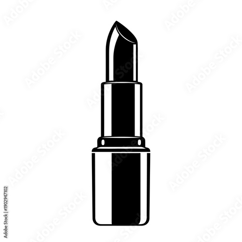 A simple black and white illustration of a lipstick tube with the cap off.