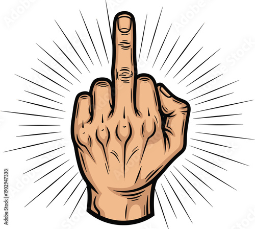 Hand Giving Middle Finger with Sunburst Rays untitled illustration