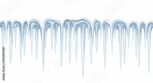 A horizontal row of sharp, translucent icicles hanging from an unseen surface.