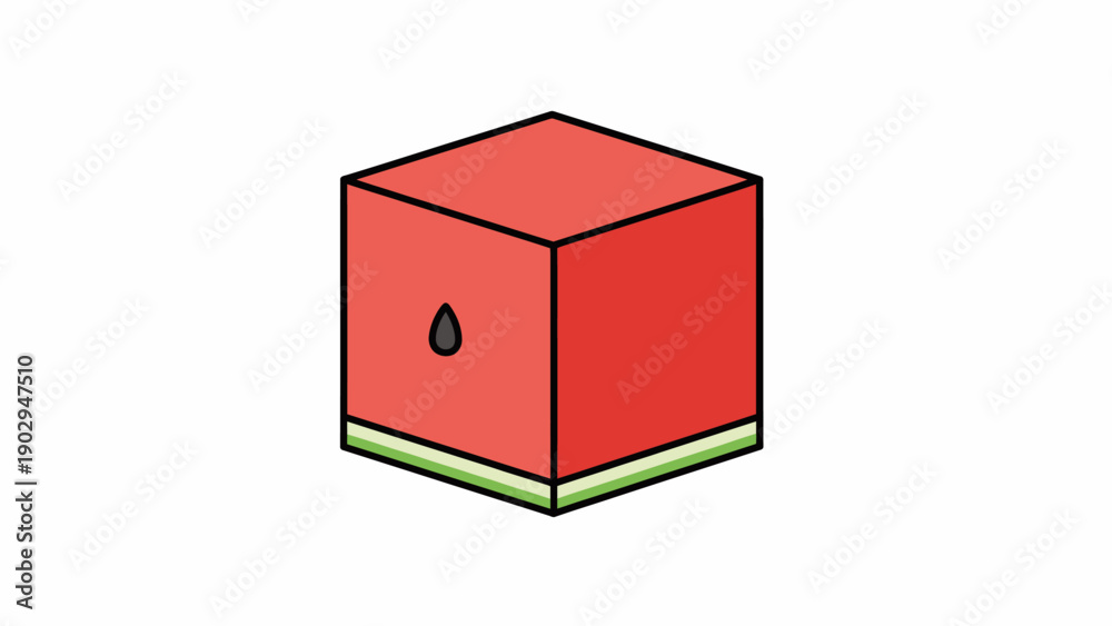 Obraz premium Minimalist isometric watermelon cube with seed and rind, a sweet summer fruit illustration