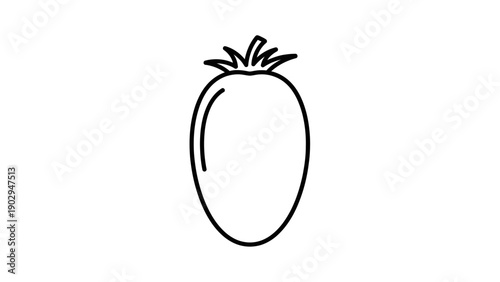 Minimalist black outline drawing of an elongated fruit with subtle stem details on a white