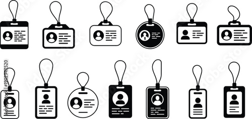 Set of Black and White Icons for Identification Badges and Lanyards id card access card