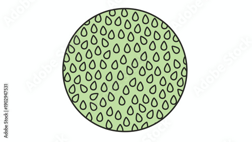 Minimalist graphic of a circular light green pattern featuring numerous outlined teardrop shapes