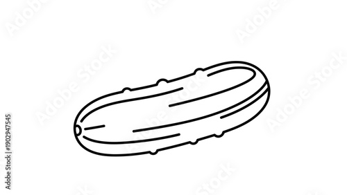 Simple black and white line art illustration of a fresh cucumber vegetable minimal design