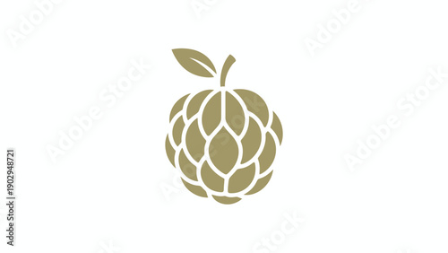 Minimalist stylized green fruit or plant icon with leaf and stem for organic branding