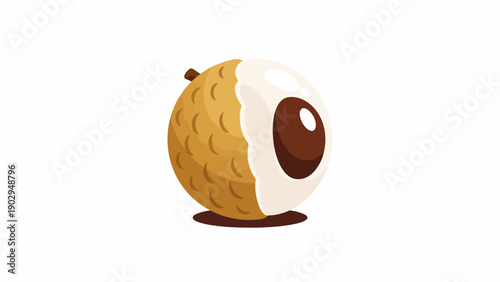 Charming Cartoon Peeled Longan Fruit Illustration with Seed on White Background