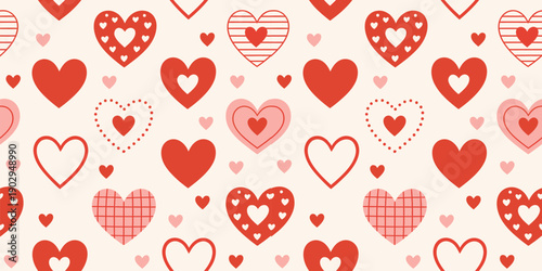Decorative heart pattern for valentines day in red and pastel pink colors