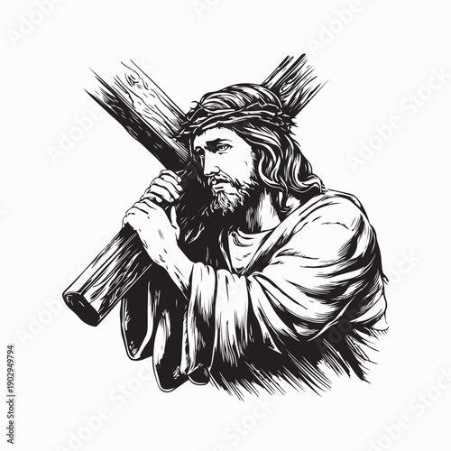 Jesus Christ Carrying The Cross Vector Image on White Background