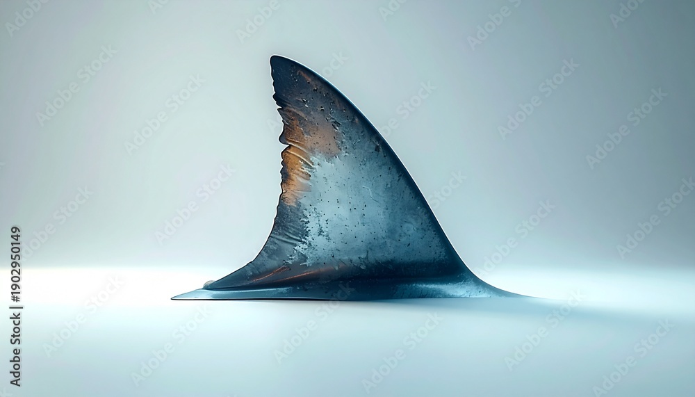 Fototapeta premium Shark Fin Cutting Through Calm Water Surface.