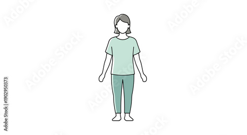 Full Body Front View Standing Person Casual Clothing White Background Minimalist Style Simple Flat Design Character Representation