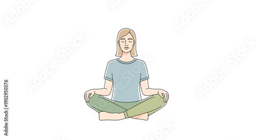 Woman sitting in a cross legged pose with eyes closed practicing mindfulness and meditation for inner peace and spiritual growth