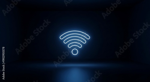 Glowing Neon Wi-Fi Symbol in Dark Room, Wireless Internet and Connectivity Concept