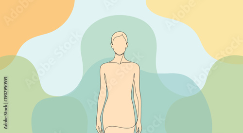 Figurative human outline with organic abstract shapes in pastel colors representing personal growth and wellness concepts