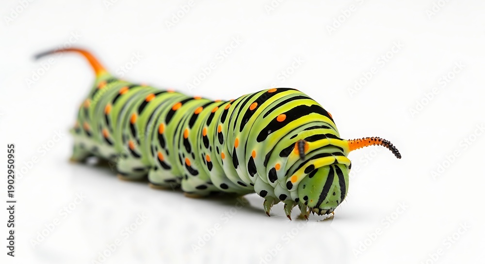 Naklejka premium Colorful Caterpillar on White Background Closeup.