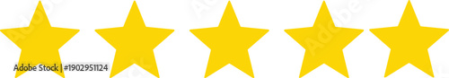 Five golden stars rating icon, customer feedback symbol, quality review vector illustration, evaluation concept, satisfaction ranking design element, isolated graphic