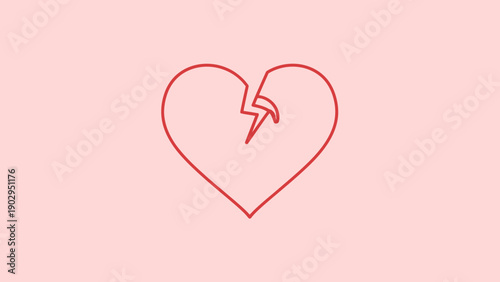 Simple red outline of a broken heart on a soft pink background symbolizing emotional pain