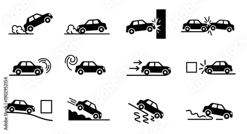 Collection of Car Accident and Collision Icons.