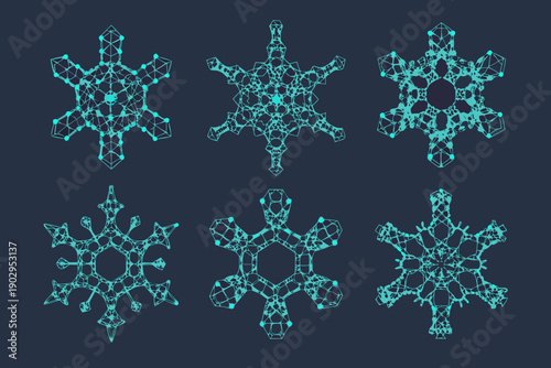 Geometric snowflakes a digital illustration of intricate glowing crystalline structures