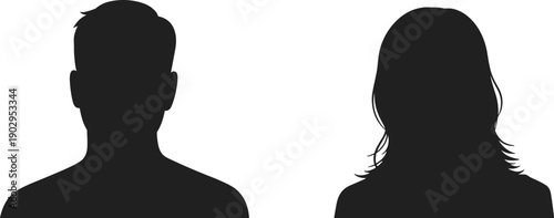 Male and Female Silhouettes Facing Forward on White Background woman couple