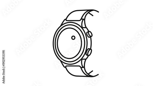 A minimalist line art illustration of a modern smartwatch device with a sleek design