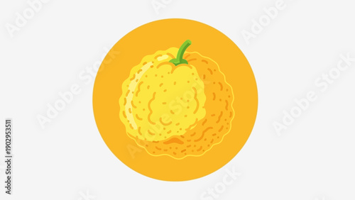 Bright yellow bumpy citrus fruit illustration in orange circle a fresh and zesty graphic element