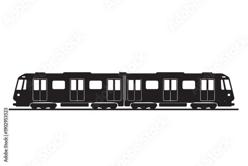 City Subway Train Silhouette Side View Multi Car Rail System