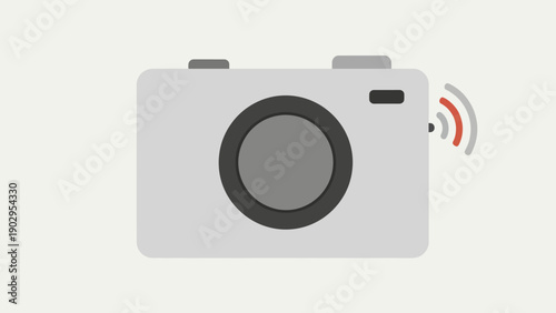 Modern flat design camera icon with wireless signal illustrating connectivity features