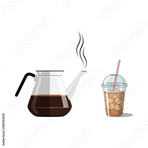 Hot Coffee Pot and Iced Coffee Drink