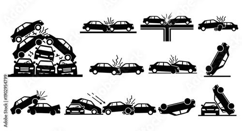 Collection of Car Accident Icons and Illustrations.