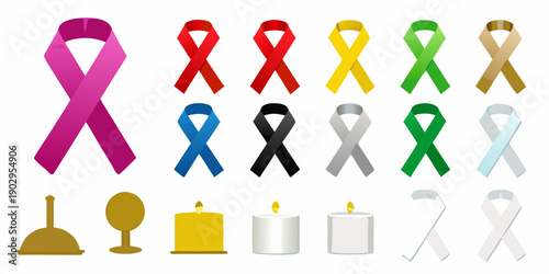 Collection of colorful ribbons and symbolic representations of hope