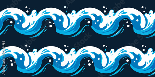 Stylized blue waves repeat in a seamless pattern on a dark background