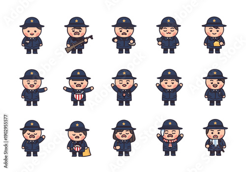 Memorial Day tribute illustration featuring diverse police officers in various poses and actions