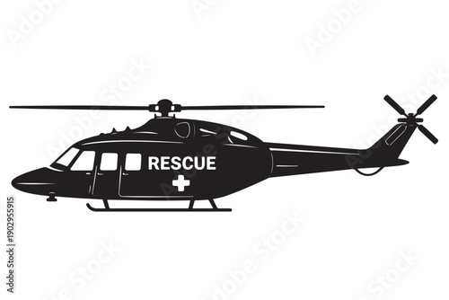 Rescue Helicopter Silhouette Side View Top And Tail Rotor