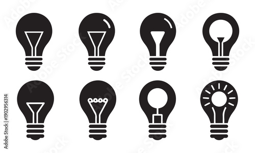 Black Light Bulb Icons Set. for Idea and Innovation Concepts on Clean White Background Design. Free Download Black Light Bulb Icons Set. for Idea and Innovation Concepts on Clean White Background Design. - GFXLoad
