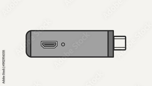Minimalist illustration of a gray streaming stick dongle with HDMI and micro USB ports for modern