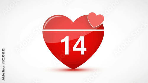 Glossy red heart shaped calendar icon with number 14 representing Valentine's Day celebration