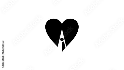 Minimalist black heart icon with abstract upward arrow design element in white negative space a