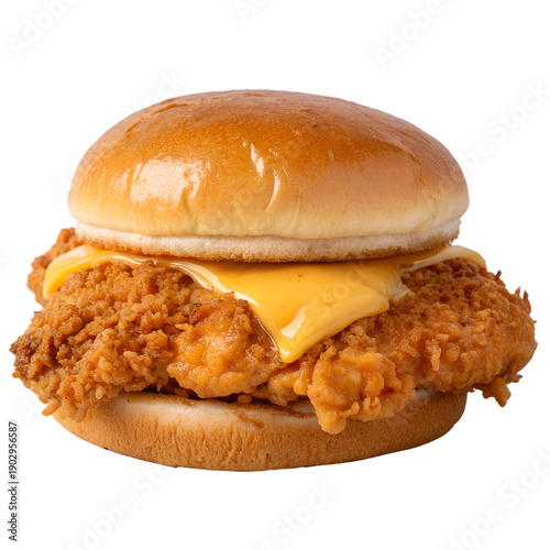 Fried chicken sandwich isolated on transparent background