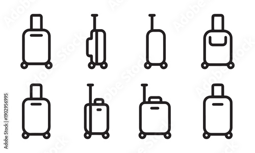 Set of Modern Minimalist Travel Luggage and Suitcase Outline Icons for Web and App Interface Design.