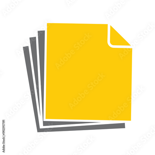 Yellow Document with Folded Corner and Pages.