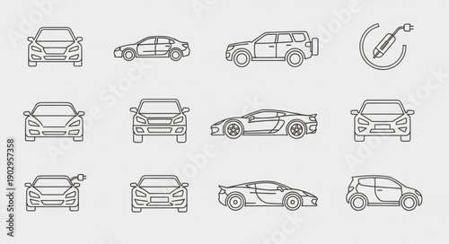Collection of car outlines in various perspectives and styles.