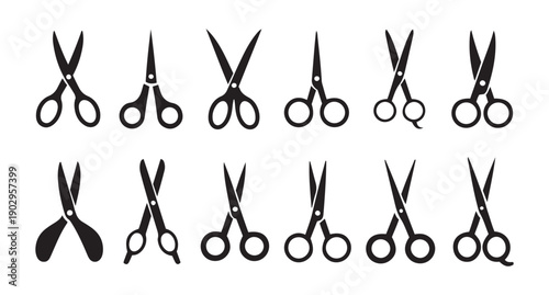 Collection of Black Scissors and Shears Vector Icons. for Hairdressing and Craft Projects.