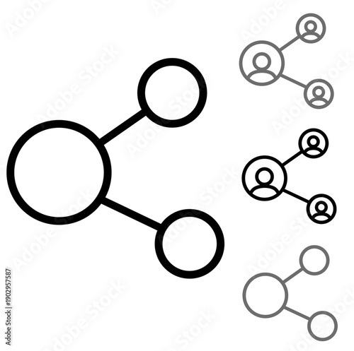 Vector share icon set featuring clean line art network connections and social media user symbols for digital interface design