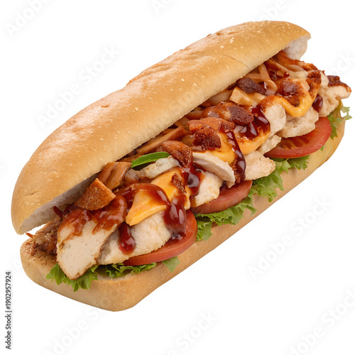 Chicken BBQ sub isolated on transparent background