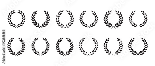 Collection of Laurel Wreaths Icons, Victory Award Symbols, Success and Achievement Badges, Vintage Olive Branches.