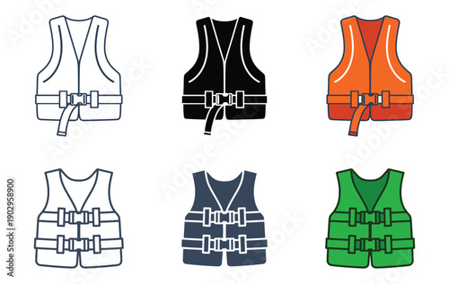 Life jacket safety vest icon set, Simple line icon and flat vector illustration collection.