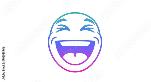 Vibrant gradient cartoon face emoji with eyes closed laughing cheerfully on a white background